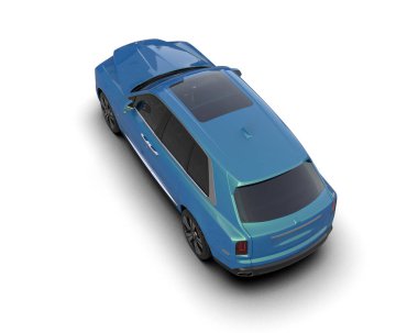 Mavi araba beyaz arka planda izole edilmiş. 3d illüstrasyon.