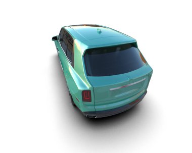 yeşil, küçük bir minivan. Araç nakliye için. Beyaz arkaplanda üç boyutlu illüstrasyon. 3d oluşturma.