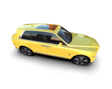 Stüdyo ortamında beyaz üzerine izole edilmiş markalı, jenerik bir arabanın 3 boyutlu çizimi.