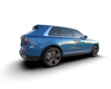 Beyaz arka planda bir araba. 3d illüstrasyon