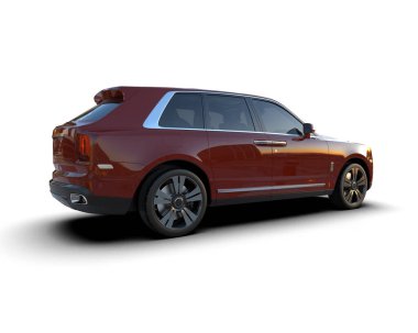 Beyaz arka planda kırmızı lüks SUV. 3d oluşturma