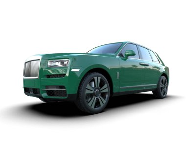 Yeşil, lüks, yeşil arka planı olan modern bir iş arabası. 3d oluşturma