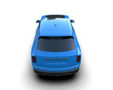 Mavi araba beyaz arka planda izole edilmiş.