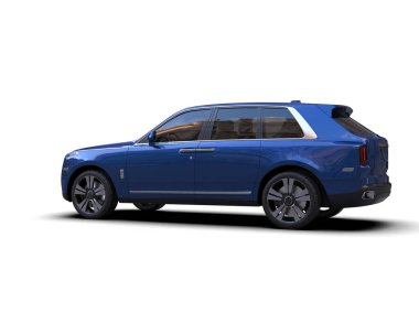 Beyaz arka planda izole edilmiş mavi araba, 3 boyutlu çizim, 3 boyutlu resimleme