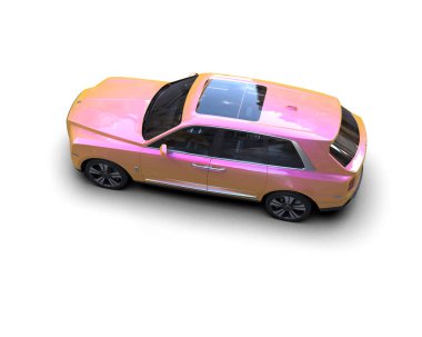 Sarı araba beyaz arka planda izole edilmiş. 3d illüstrasyon