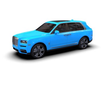 Mavi lüks araba beyaz arka planda izole edilmiş. 3d illüstrasyon.