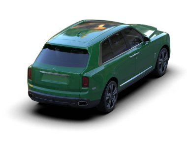 Gri arka planda yeşil bir arazi aracı.