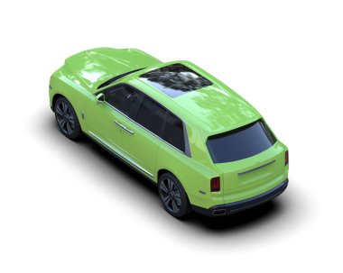 Siyah arka planı olan yeşil bir araba..