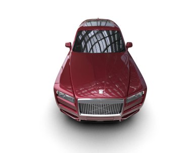 Kırmızı lüks araba beyaz arka planda izole edilmiş. Stüdyo çekimi