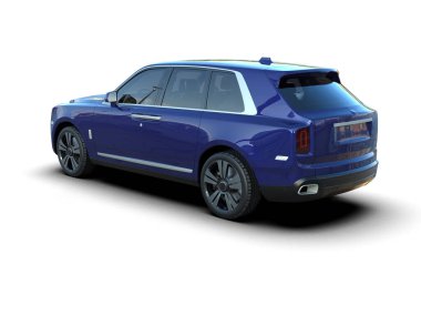 Mavi lüks araba beyazda izole edilmiş.