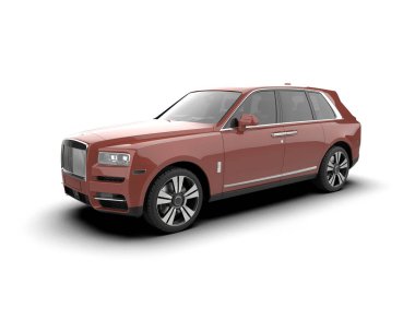 Beyaz arka planda izole edilmiş bir araba. 3d illüstrasyon -