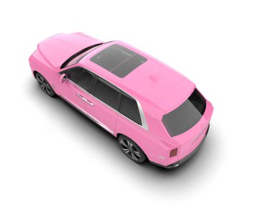 Beyaz arka planda pembe modern bir araba. 3d oluşturma.