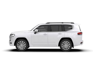 Modern beyaz SUv beyaz arka planda izole edilmiş 3 boyutlu görüntüleme