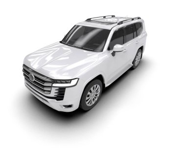 Beyaz arka planda izole edilmiş beyaz şehir arabası. 3d oluşturma.