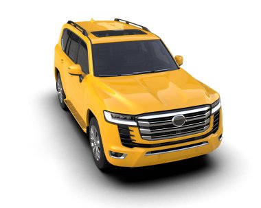 modern sarı SUv kırpma yolu ile beyaz üzerinde izole - 3 boyutlu illüstrasyon.