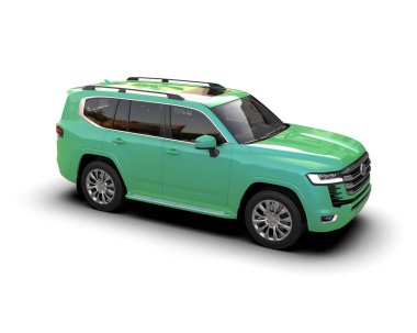 Yeşil arazi aracı arka planda izole edilmiş. 3d oluşturma.