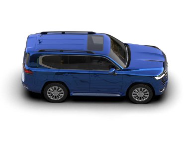 Beyaz arka planda mavi küçük şehir arabası. 3d oluşturma