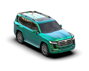 Yeşil arazi aracı beyaz arka planda izole edilmiş. 3d oluşturma.