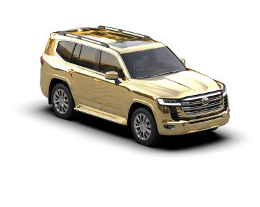 Beyaz arka planda altın rengi lüks bir pikap.