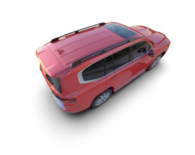 Kırmızı arabanın 3 boyutlu görüntüsü beyaz arkaplanda izole edildi