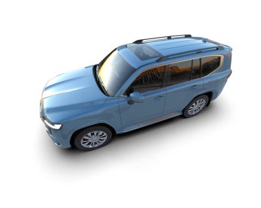 Beyaz arka planda bir araba. 3d oluşturma