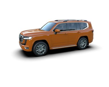 Beyaz arka planda altın rengi lüks bir SUV. 3d oluşturma.