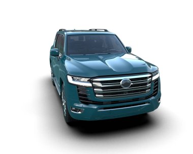 Mavi araba beyaz arka planda izole edilmiş. 3 Boyutlu Hazırlama.