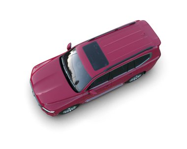 Beyaz arka planda pembe bir araba. 3d oluşturma