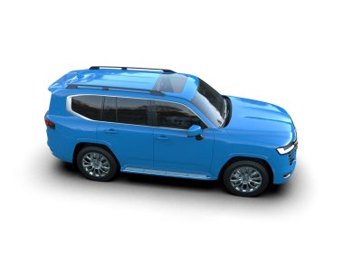 Mavi kompakt şehir arabasıyla kesişiyor. 3 Boyutlu Hazırlama.