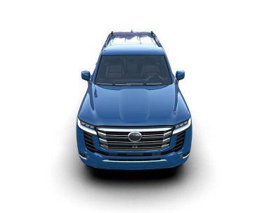 Beyaz arka planda mavi şehir arabası. 3d oluşturma