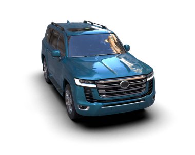 Beyaz arka planı olan mavi lüks bir araba.