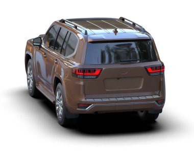 Beyaz arkaplanda beyaz ekranlı SUv arabası 3 boyutlu illüstrasyon