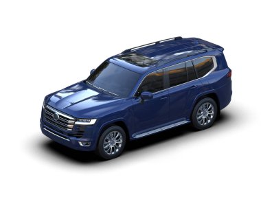 Mavi araba beyazda izole edilmiş. 3D görüntüleme - illüstrasyon