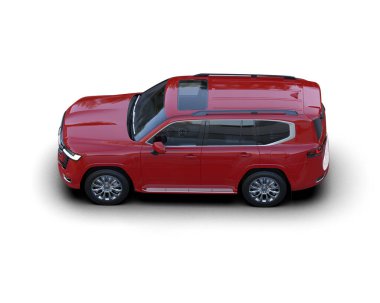 Beyaz arka planda kırmızı küçük şehir cipi. 3d illüstrasyon.