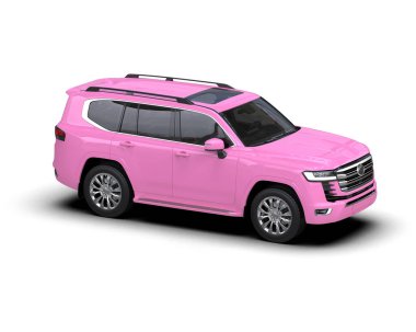Beyaz arka planda pembe modern şehir arabası. 3 Boyutlu Hazırlama