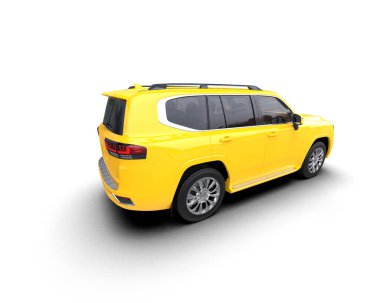 Sarı renkli şehir arabası, 3 boyutlu illüstrasyon.