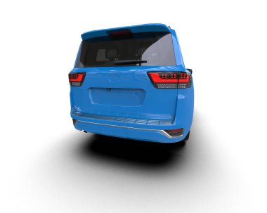 Modern mavi araba beyaz arka planda izole edilmiş. 3d oluşturma