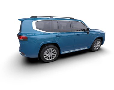 Beyaz arka planda mavi lüks bir cip. 3d oluşturma