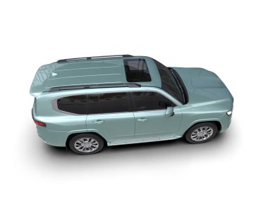 Beyaz arka planda bir araba. 3D görüntüleme - gri bir arkaplan üzerinde izole edilmiş