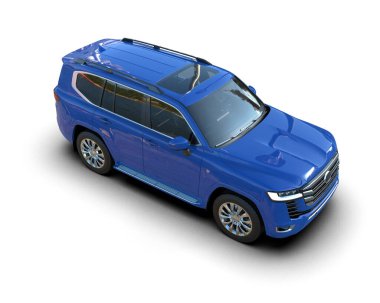 Mavi araba beyaz arka planda izole edilmiş. 3d illüstrasyon