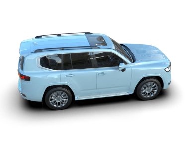 Mavi kompakt arazi aracı. 3d oluşturma.