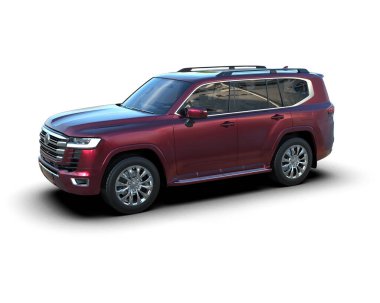 Beyaz arka planda kırmızı cip. 3d oluşturma