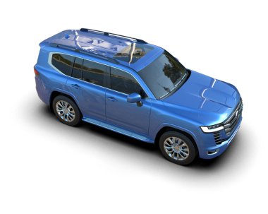 mavi modern SUv beyaz arkaplanda izole edildi. 3d görüntüleme - illüoran