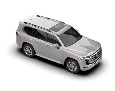 Beyaz arka planda beyaz lüks modern bir araba. 3d oluşturma