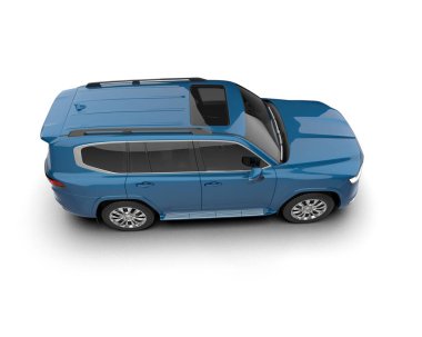 Beyaz arka planda mavi SUV. 3d oluşturma