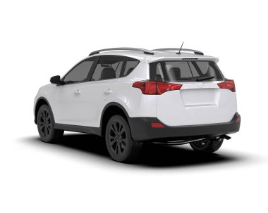 Beyaz arka planda modern beyaz SUV. 3d oluşturma.