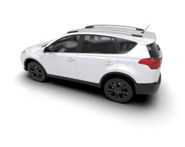 Beyaz arka planda izole edilmiş beyaz bir araba. 3d illüstrasyon - oluşturma