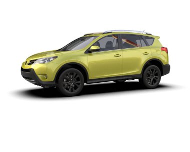 Şehir manzaralı modern kompakt araba. Arka manzaralı. 3d illüstrasyon