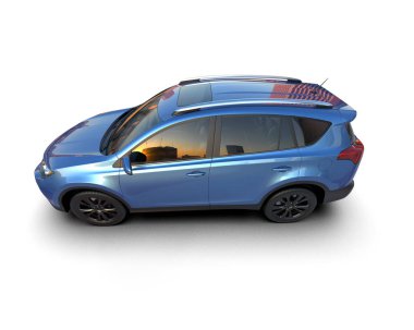 Ailesiyle birlikte modern kompakt araba - aile - araba - 3 boyutlu illüstrasyon