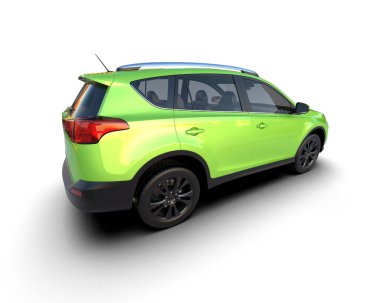 beyaz arka planda modern yeşil kompakt araba